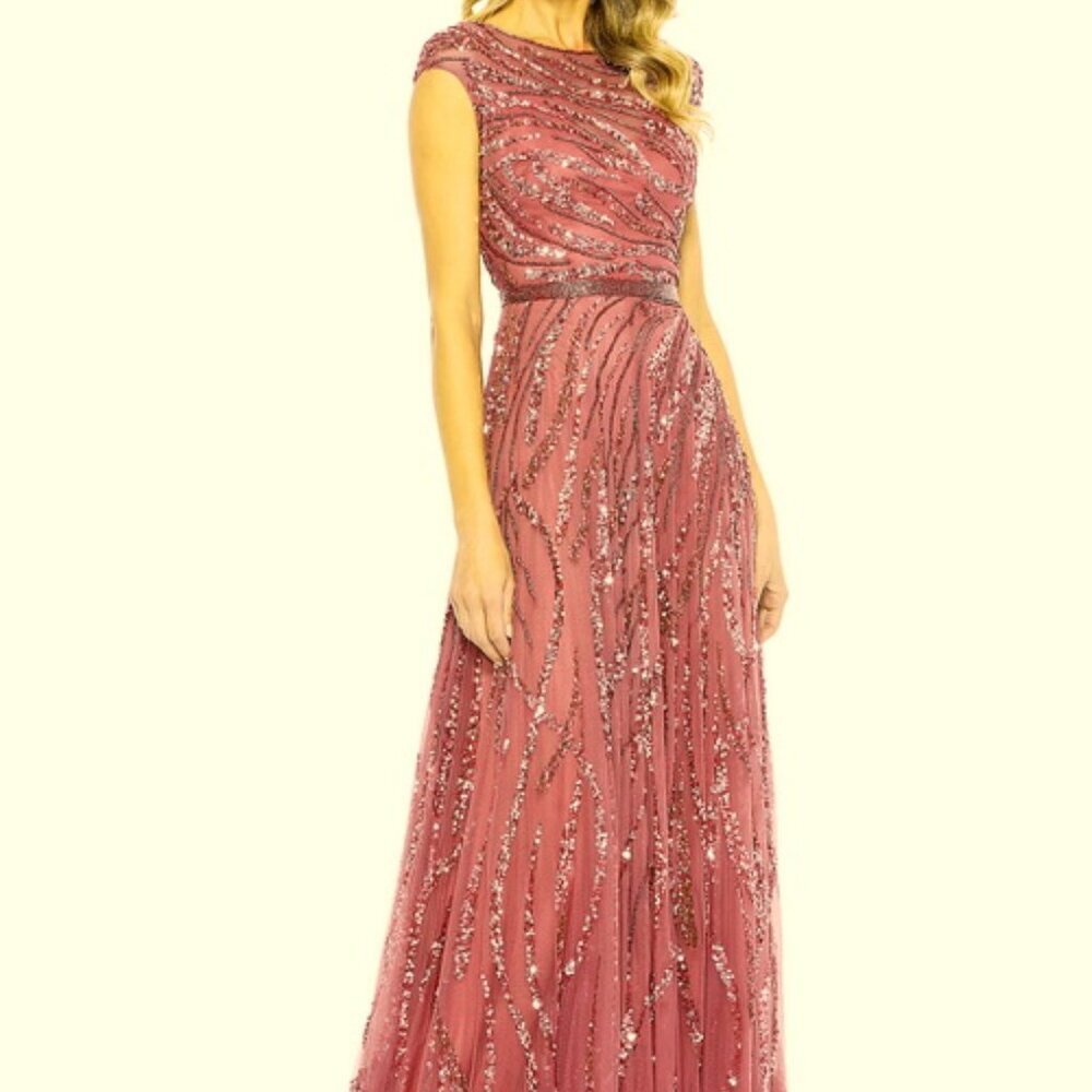 Mac Duggal Raspberry Plum Purple Sequin Beaded A-Line Gown